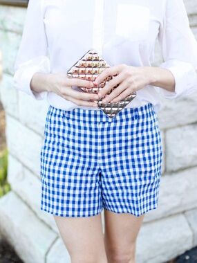 J.Crew Blue Gingham Linen Short Size 12